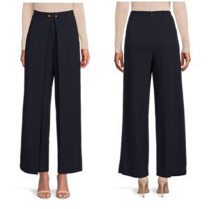 Halston Women's Navy Blue Flat Front Draped Pants Size 6